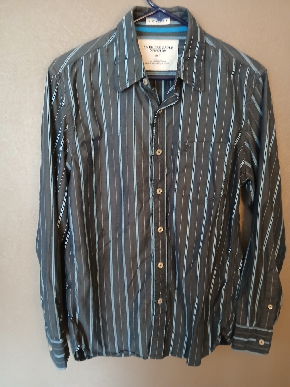 American Eagle Outfitters Men's Dark Gray Stripe Button-Up Shirt-S/P